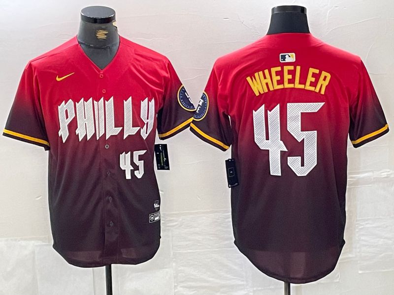 Men Philadelphia Phillies 45 Wheeler Red City Edition Nike 2024 MLB Jersey style 2